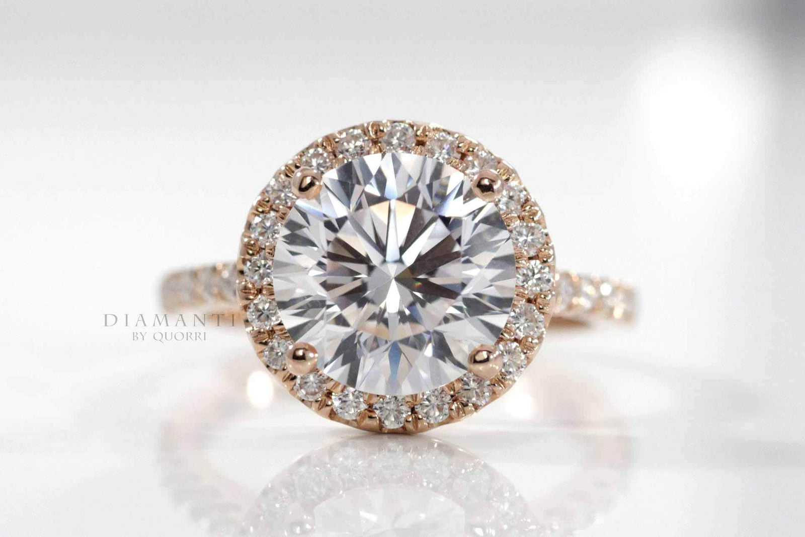 rose gold halo accented 6 prong diamond ring