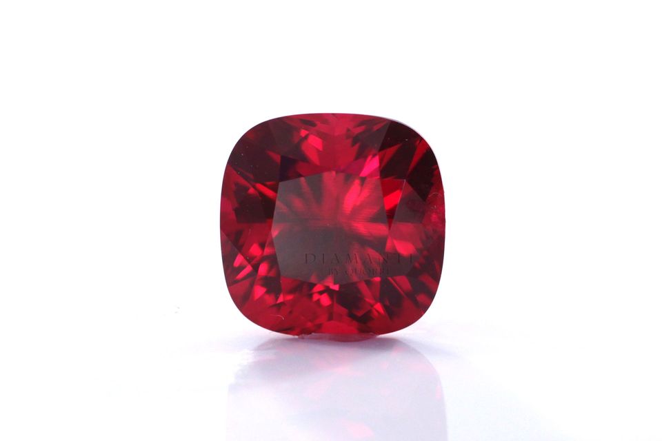 deep blood red cushion cut cultured grown ruby