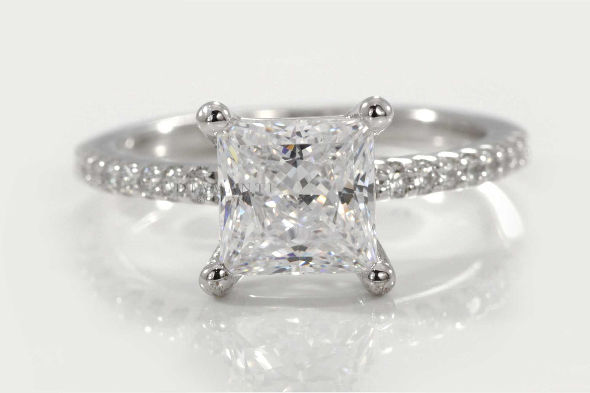 3 carat princess cut lab grown diamonds and rings at Quorri