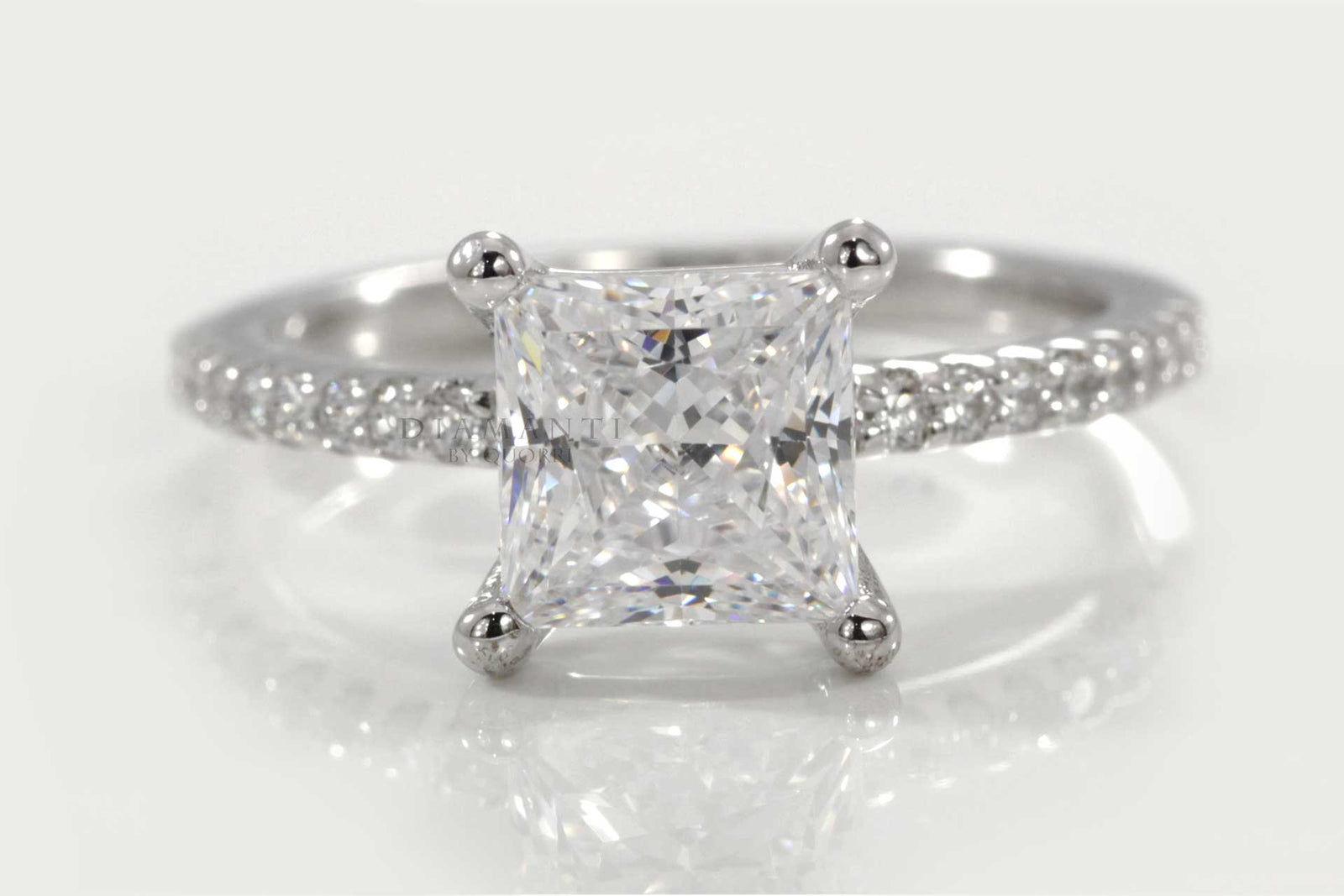 3 carat princess cut lab grown diamonds and rings at Quorri