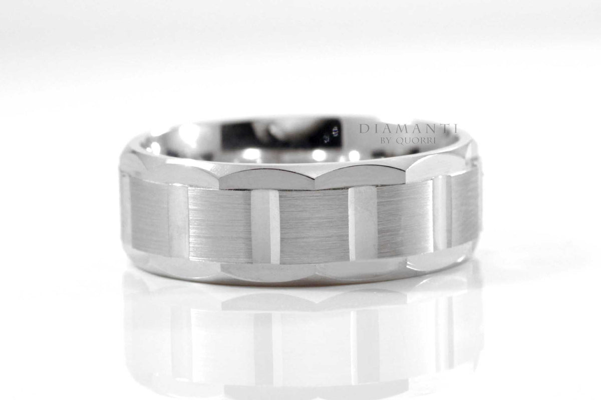 Affordable designer angled gold and platinum men's wedding bands by Quorri